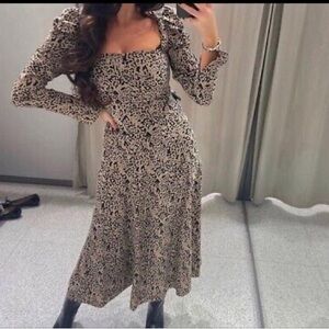Zara Brown and Cream animal print A-line Dress